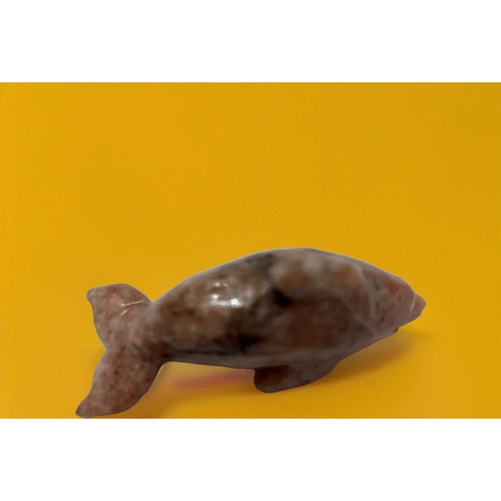Animal Dolphin Stone Carved Natural Rock Mineral Carving‎ Pink Black Pocket Pet